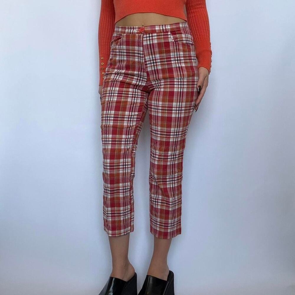 bcnu Red & Orange Plaid Capris